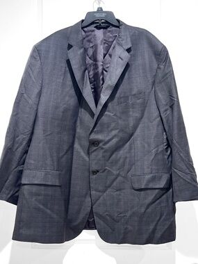 Jos A Bank Signature gold Blazer dark Gray 54L 100% 150s Wool Window Pane Plaid